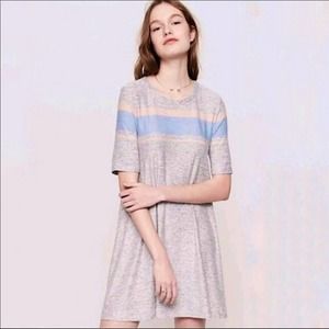 Lou & Grey short sleeve striped gray blue peach swing dress size small